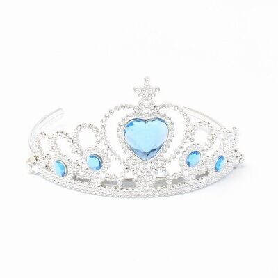 Plastic tiara with Ice Blue centre coloured heart stone