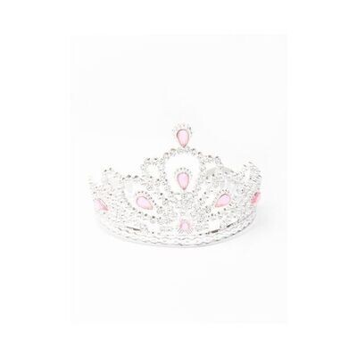 Plastic tiara with pink stones.
