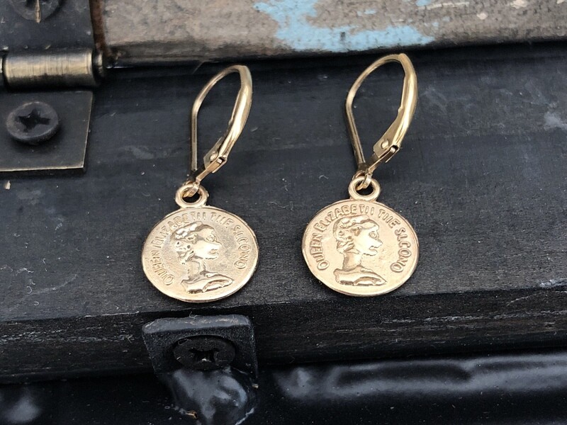 14k Gold Coin Dangle Earrings