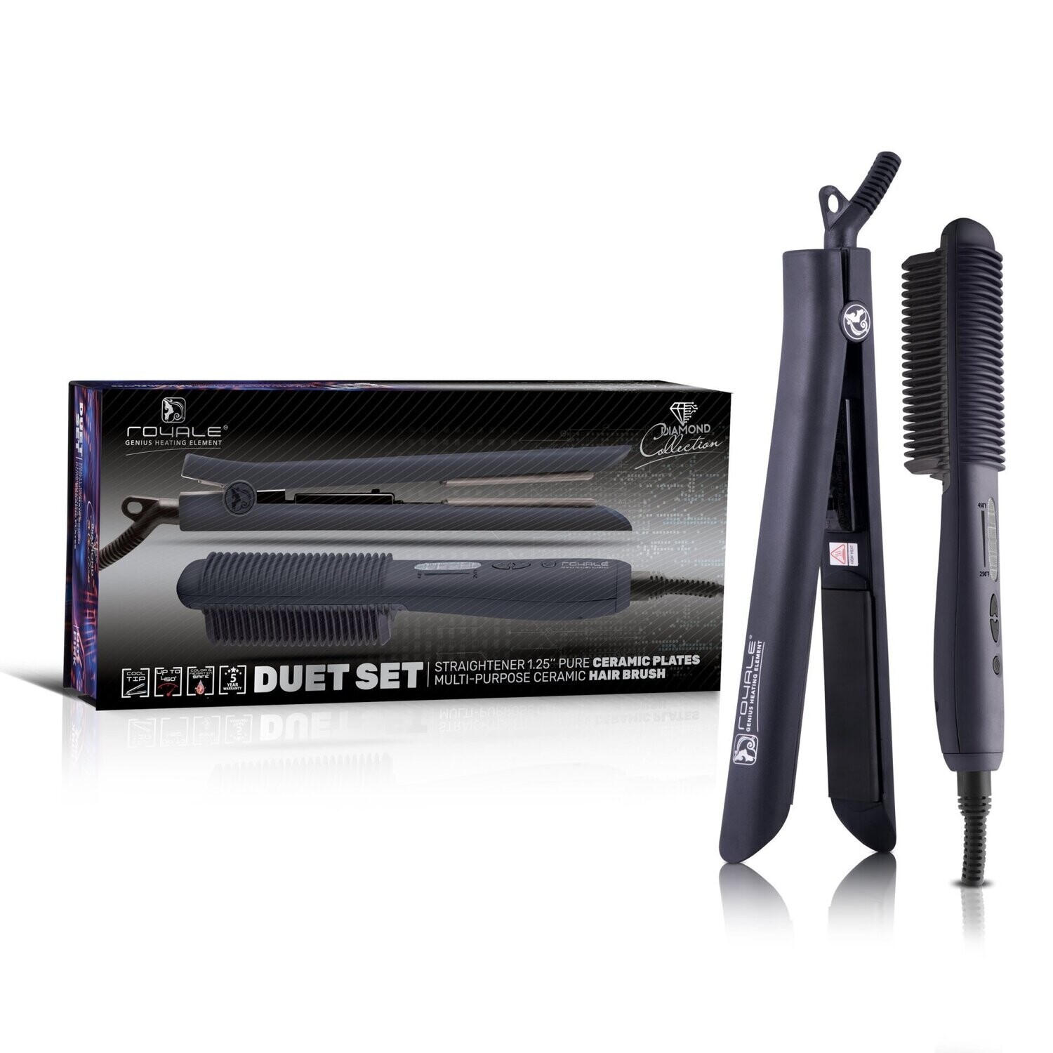 Royale Kit Plancha y Cepillo 100 Cer mico Negro