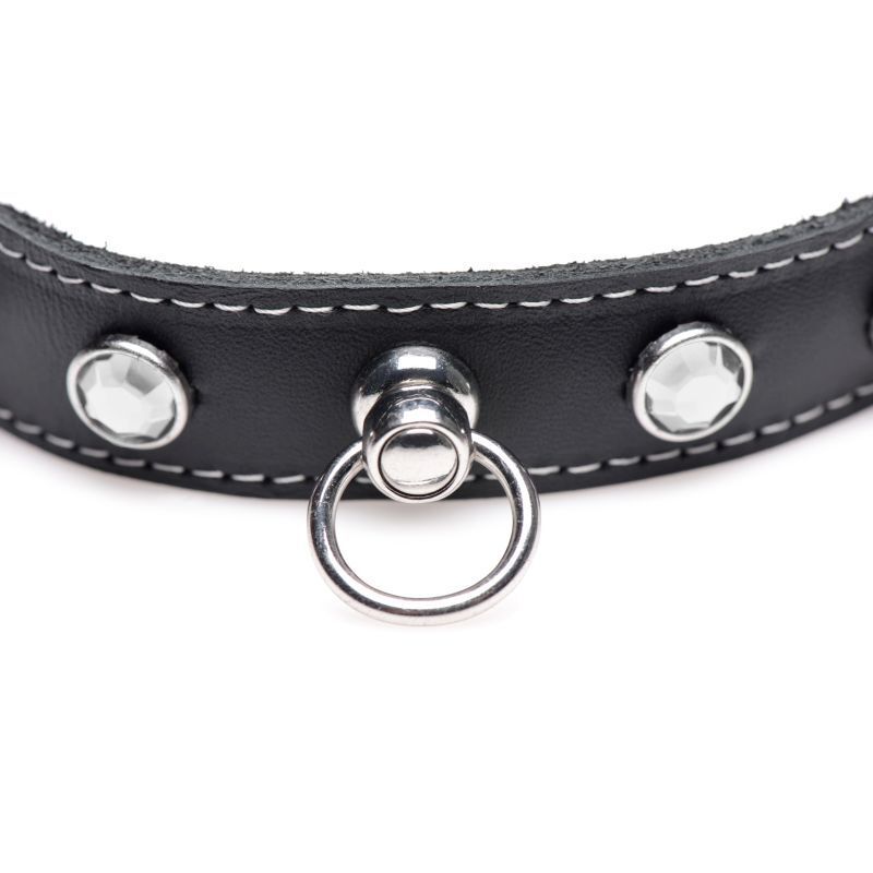 Master Series - Vixen Leather Choker w/ Clear Rhinestones