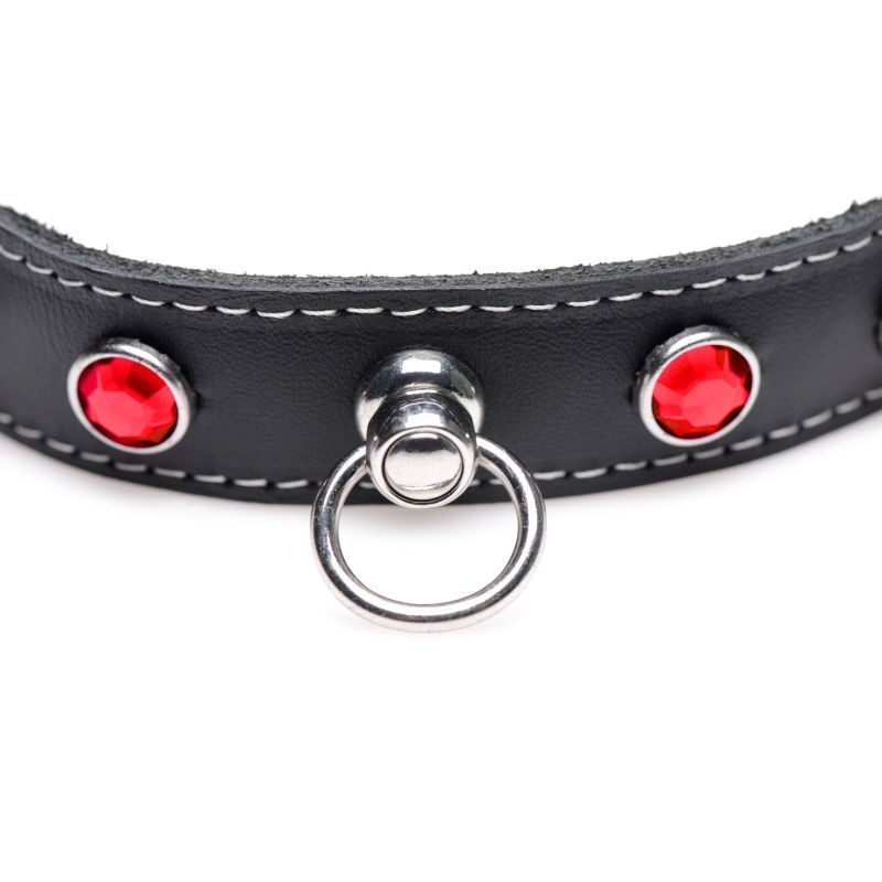 Master Series - Vixen Leather Choker w/ Red Rhinestones