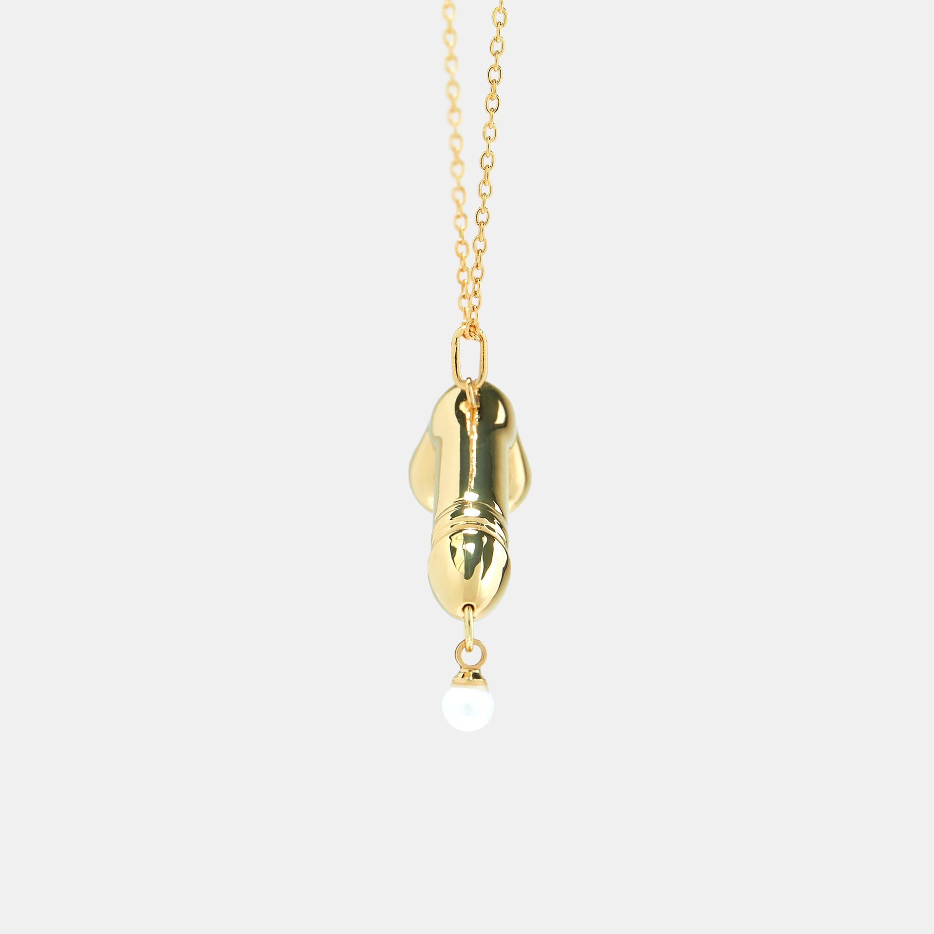 Hoemo World - Pearl Drip Dick Pendant Necklace - Gold