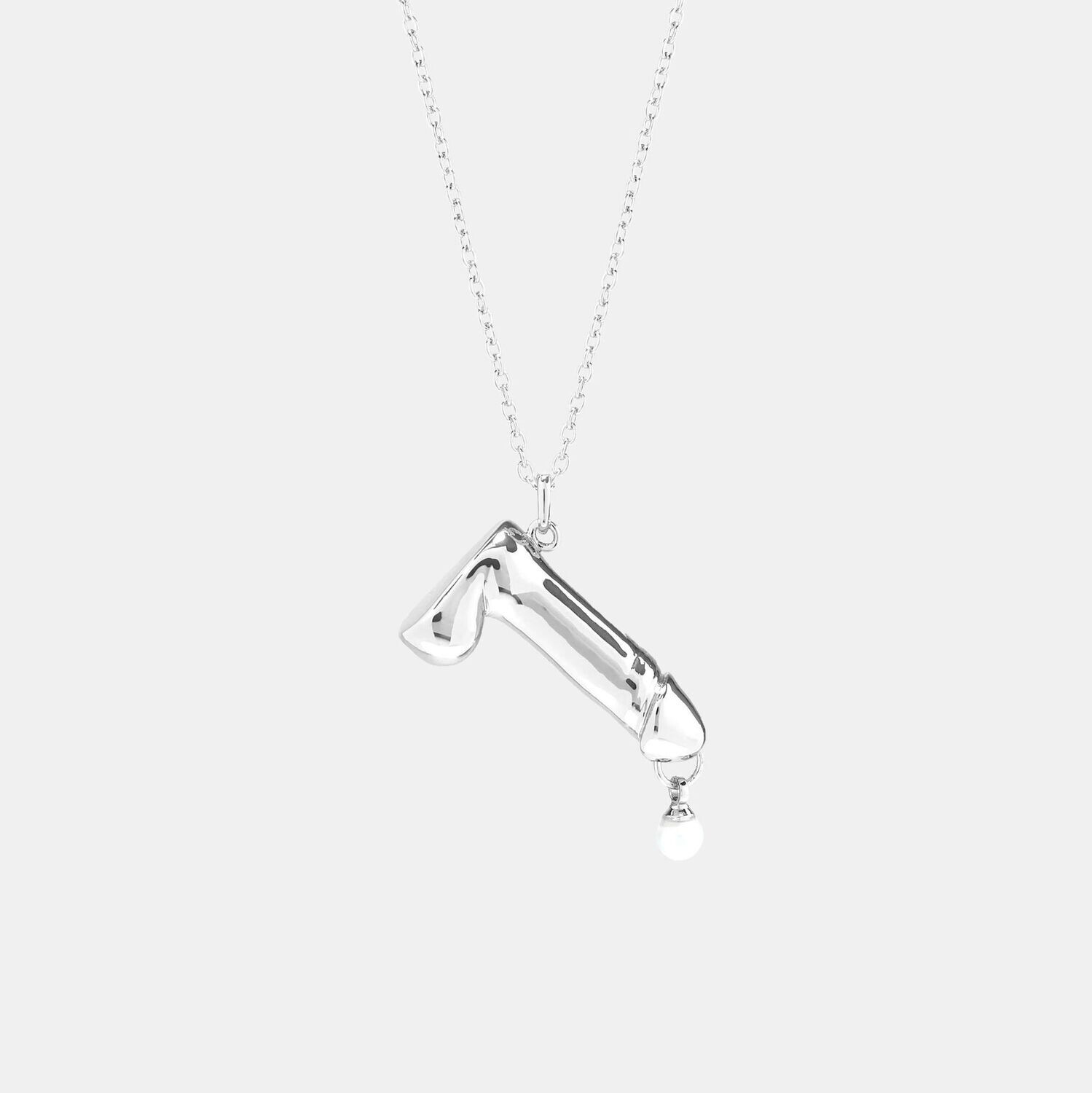 Hoemo World - Pearl Drip Dick Pendant Necklace - Silver