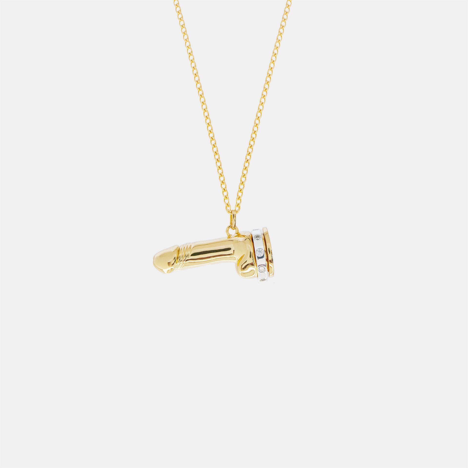 Hoemo World - Spinning Diamond Cock Ring Pendant Necklace - Gold