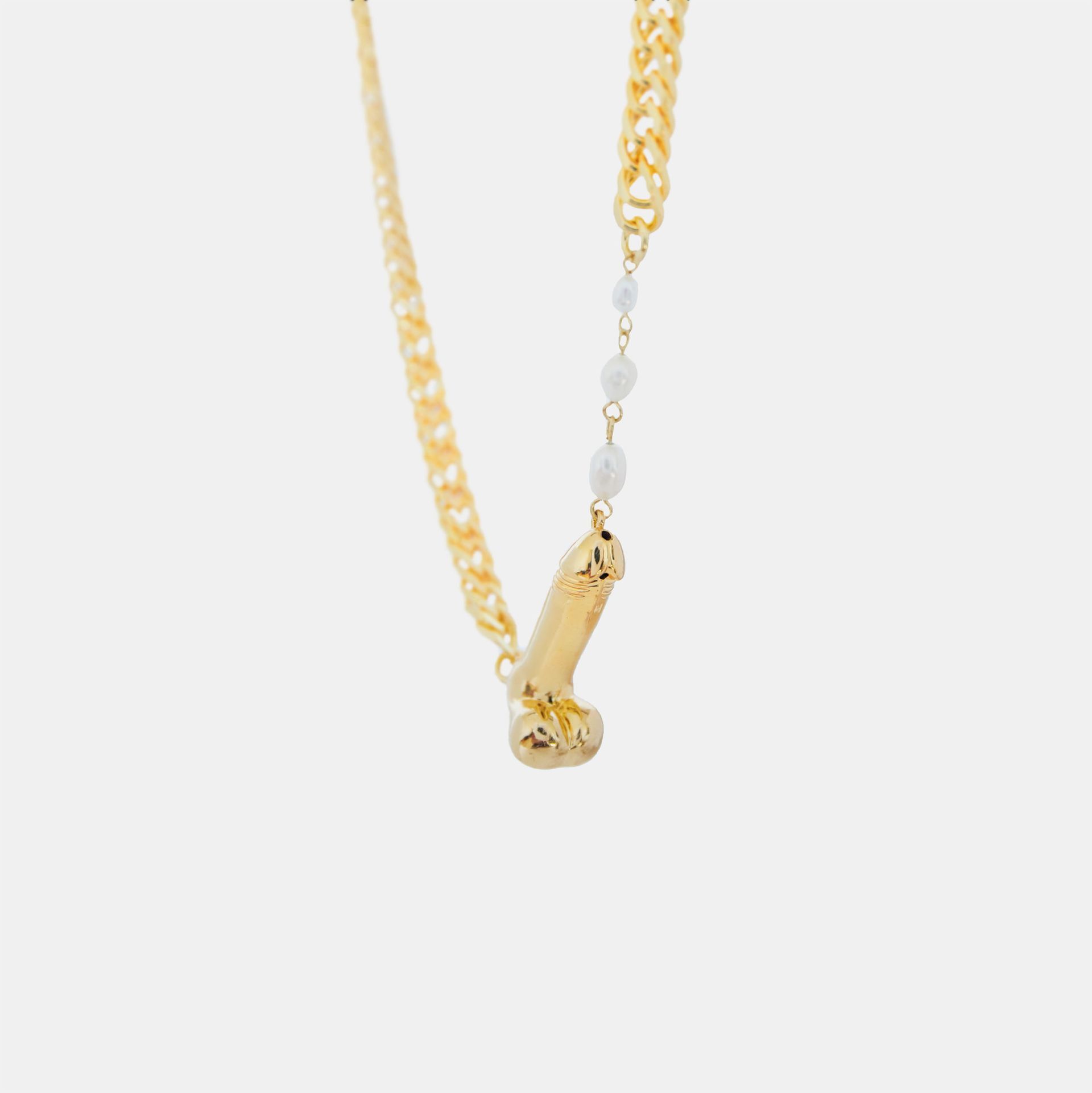 Hoemo World - Pearl Shooter Dick Chunky Pendant Necklace - Gold