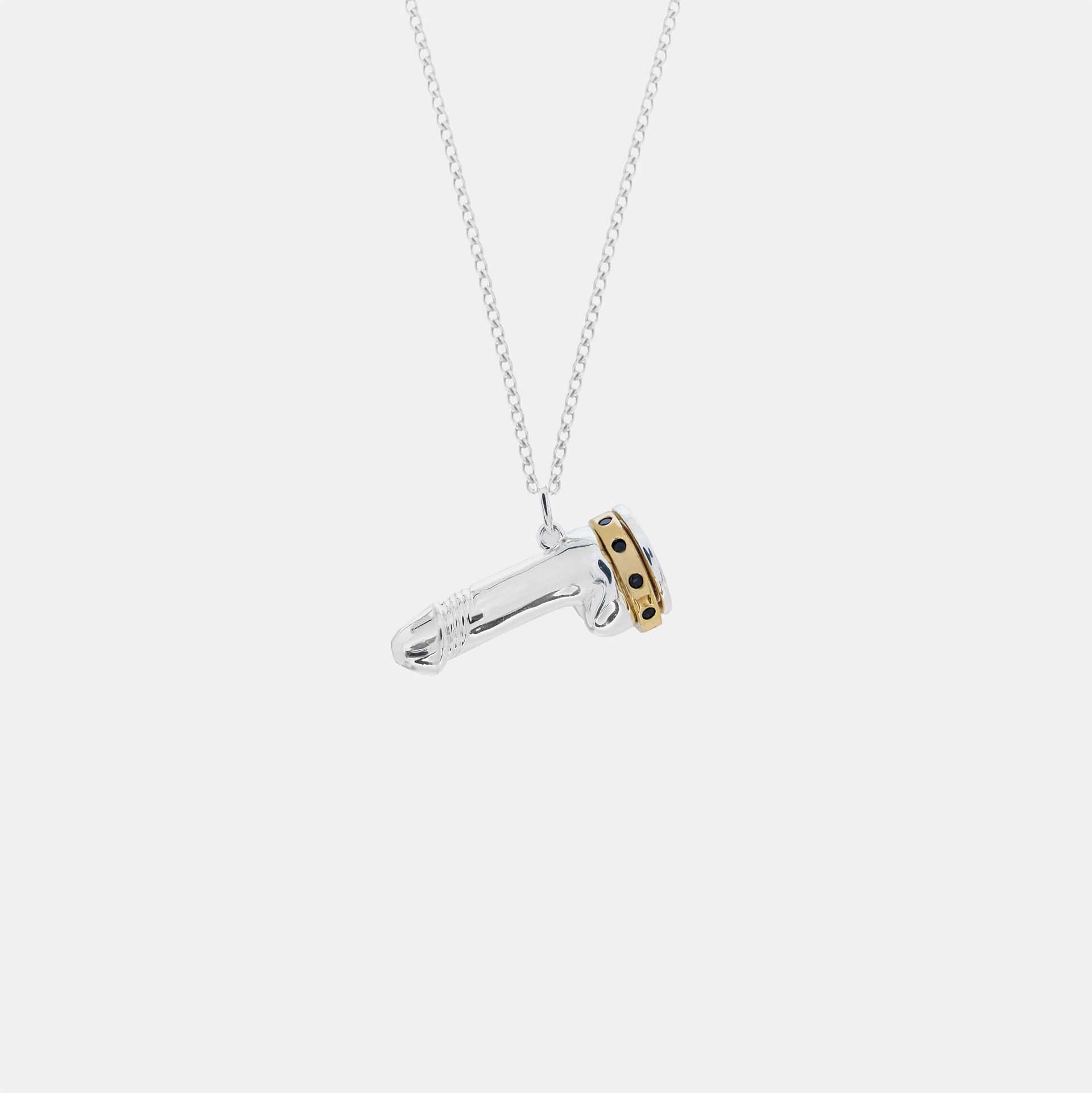 Hoemo World - Spinning Diamond Cock Ring Pendant Necklace - Silver