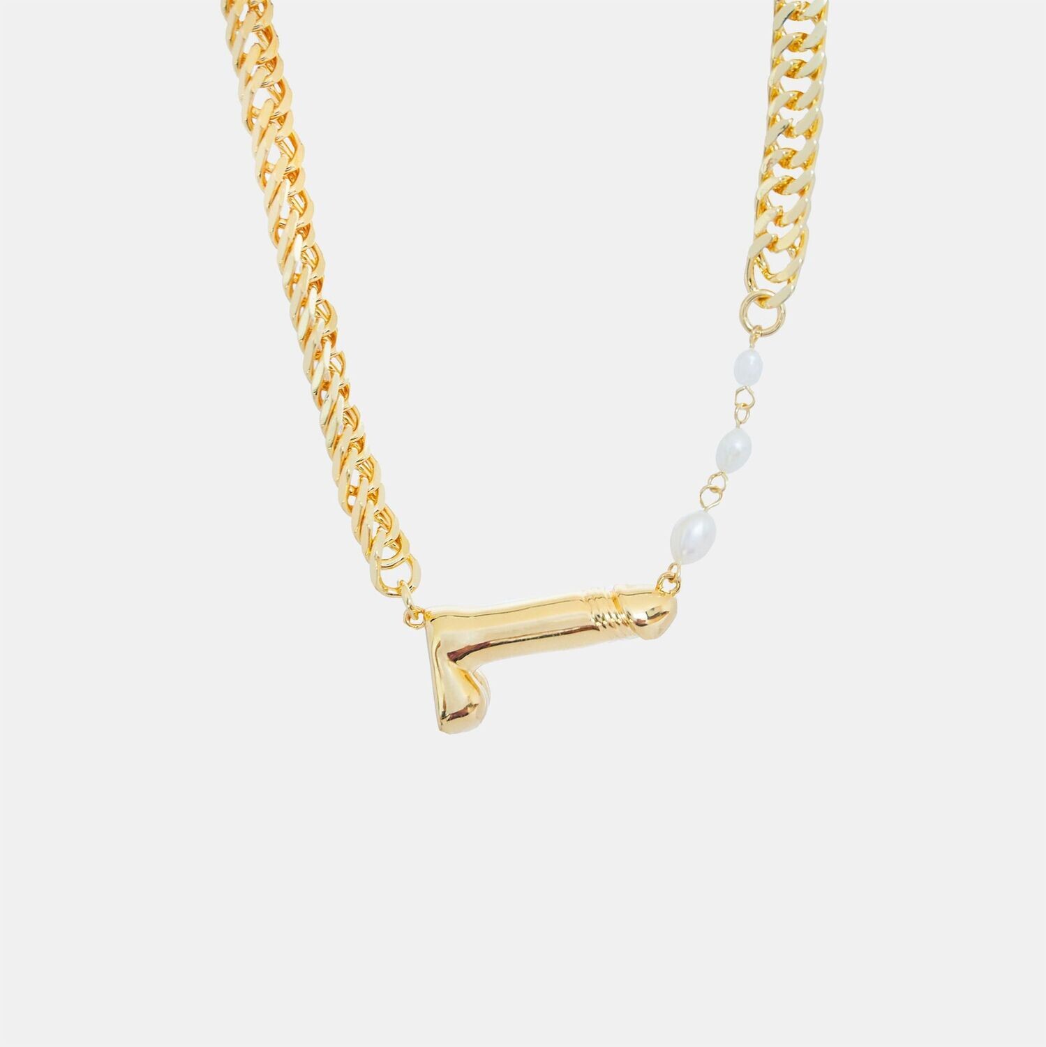 Hoemo World - Pearl Shooter Dick Chunky Pendant Necklace - Gold