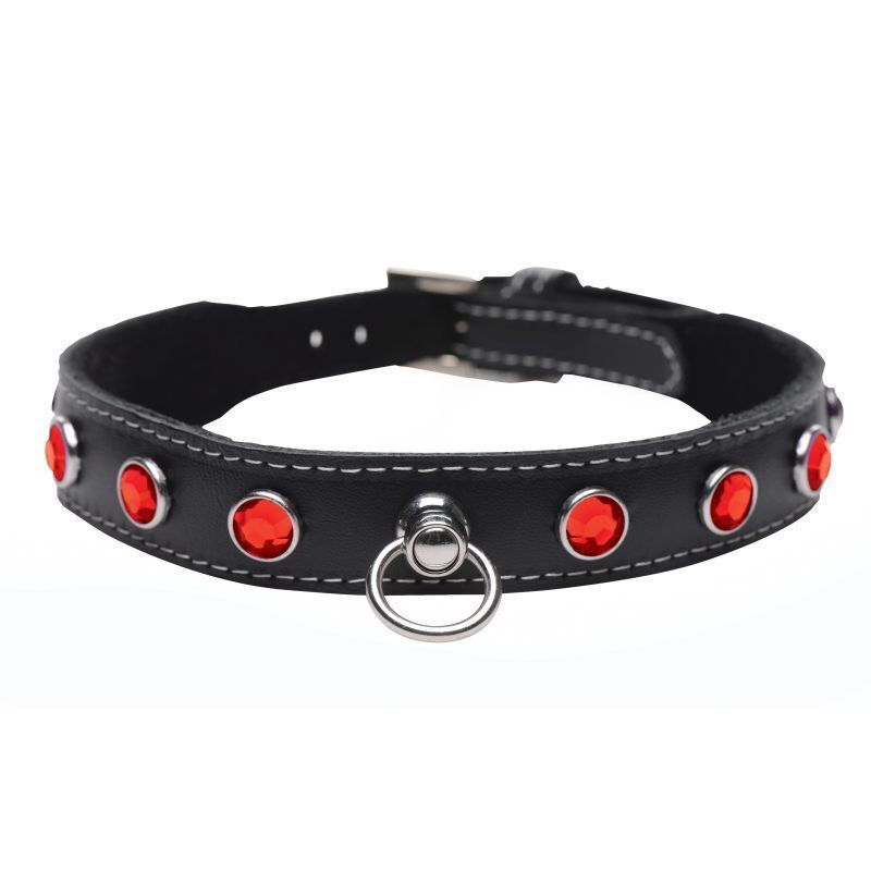 Master Series - Vixen Leather Choker w/ Red Rhinestones