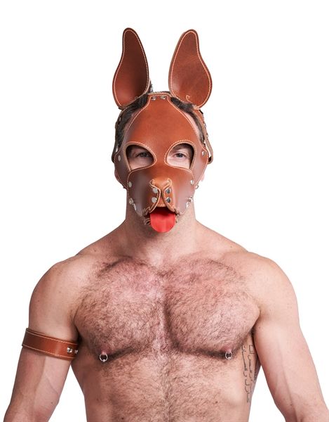 Mister B - Leather Shaggy Dog Hood Stitched - Brown