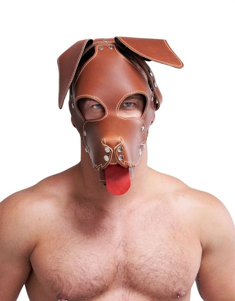 Mister B - Leather Floppy Dog Hood Stitched - Brown