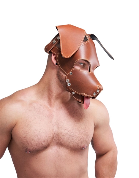 Mister B - Leather Floppy Dog Hood Stitched - Brown