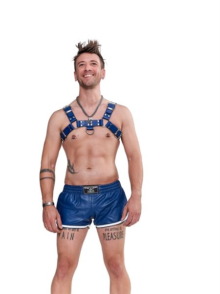 Mister B - Leather Saddle Chest Harness - Blue