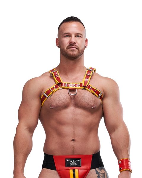 Mister B - Leather Circuit Harness - Red/Yellow