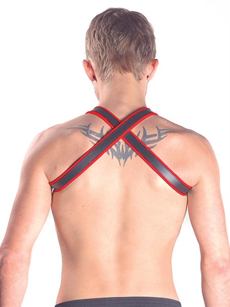 Mister B - Premium Leather X-Back Harness - Red/Black
