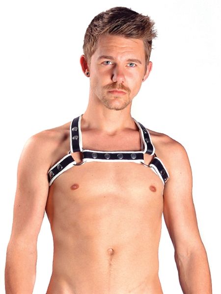 Mister B - Premium Leather X-Back Harness - White/Black