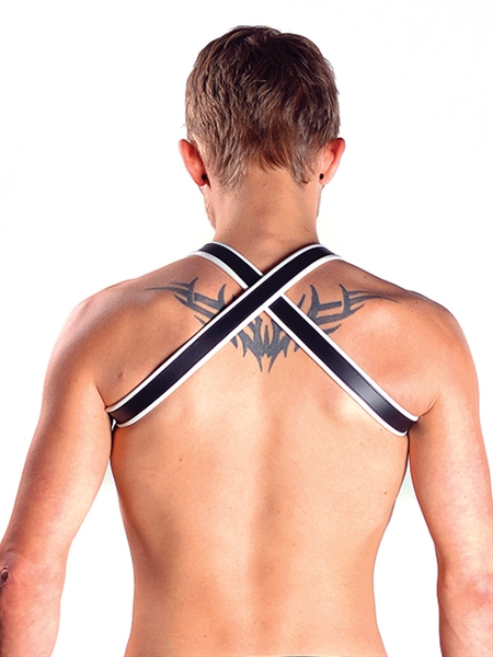 Mister B - Premium Leather X-Back Harness - White/Black