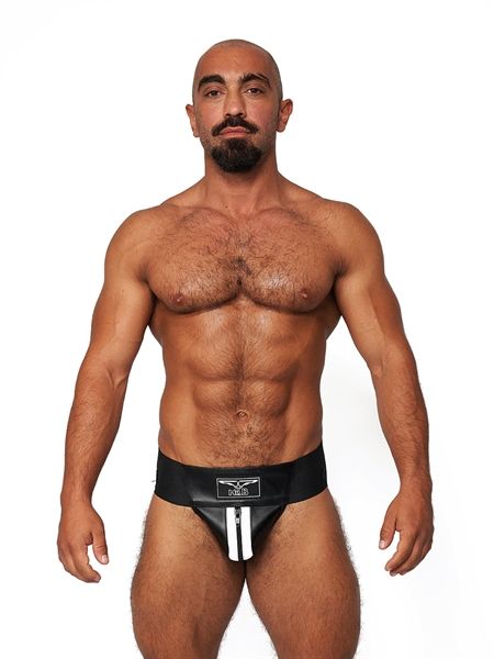Mister B - Premium Leather Jockstrap - Black/White