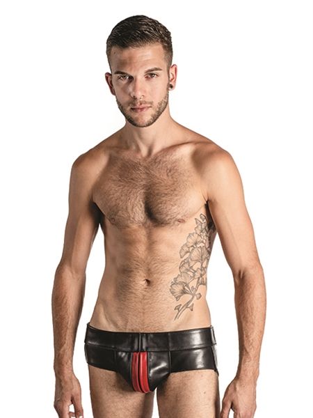 Mister B - Leather Striped Powerjock - Black/Red