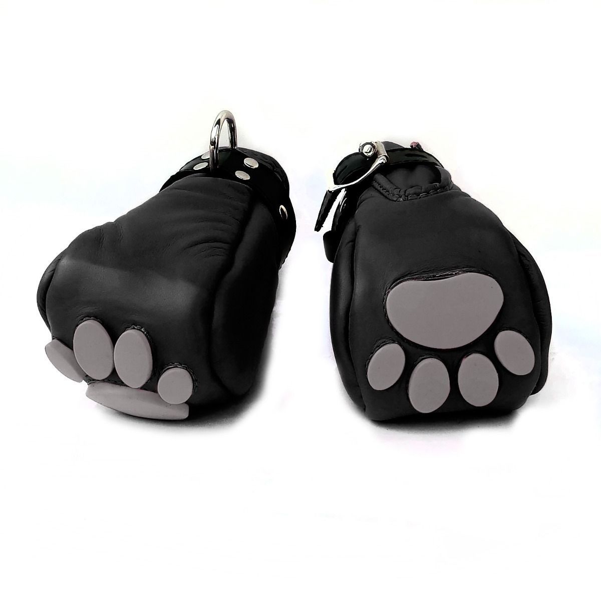 Mister B - Leather Puppy Paws - Black Grey, Size: S/M: Max width of fist 8-10 cm (3-4 inch)