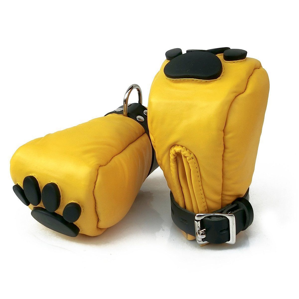 Mister B - Leather Puppy Paws - Yellow Black, Size: S/M: Max width of fist 8-10 cm (3-4 inch)