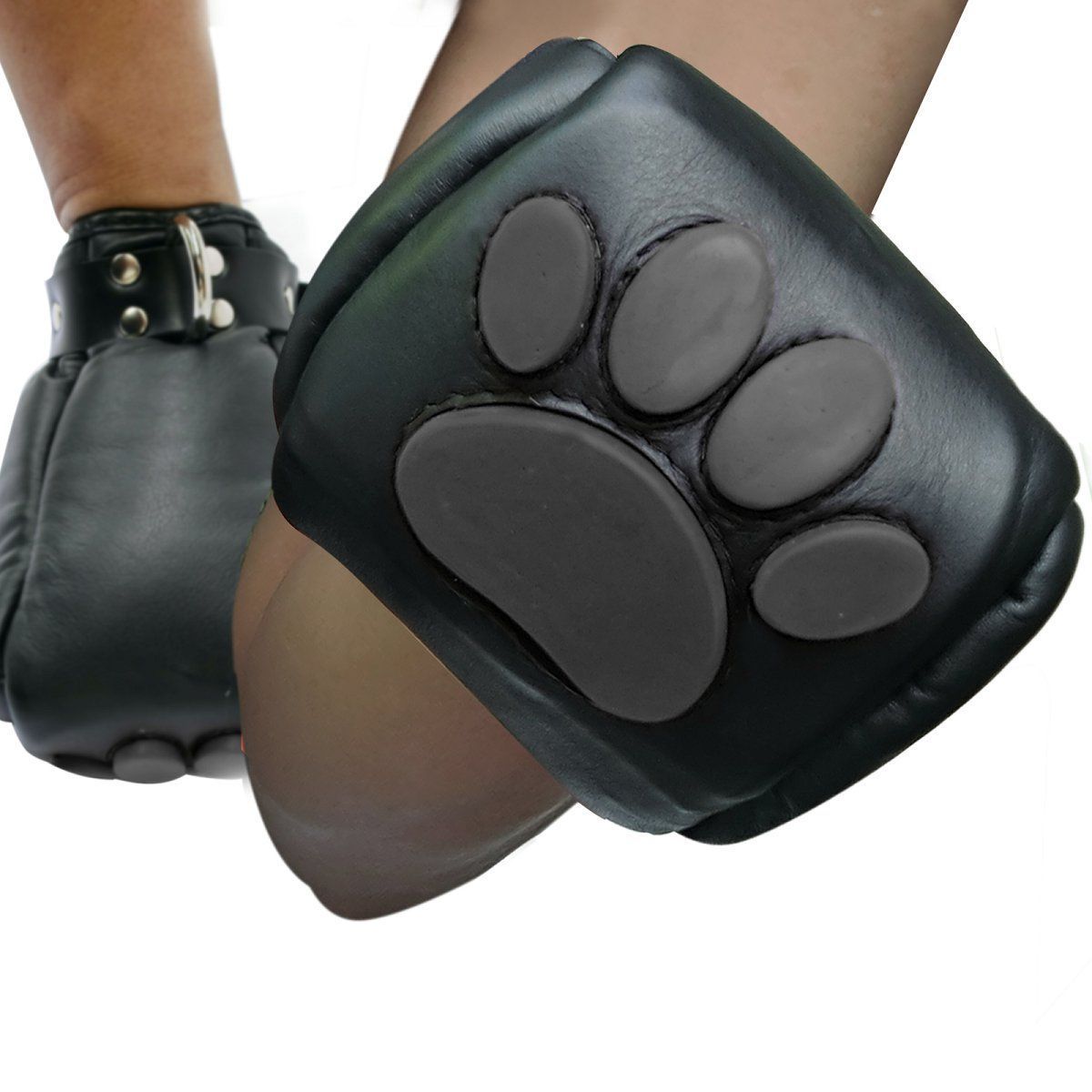 Mister B Leather Puppy Paws - Black, Size: S/M: Max width of fist 8-10 cm (3-4 inch)