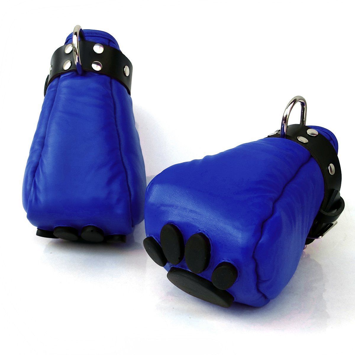 Mister B Leather Puppy Paws - Blue Black, Size: S/M: Max width of fist 8-10 cm (3-4 inch)