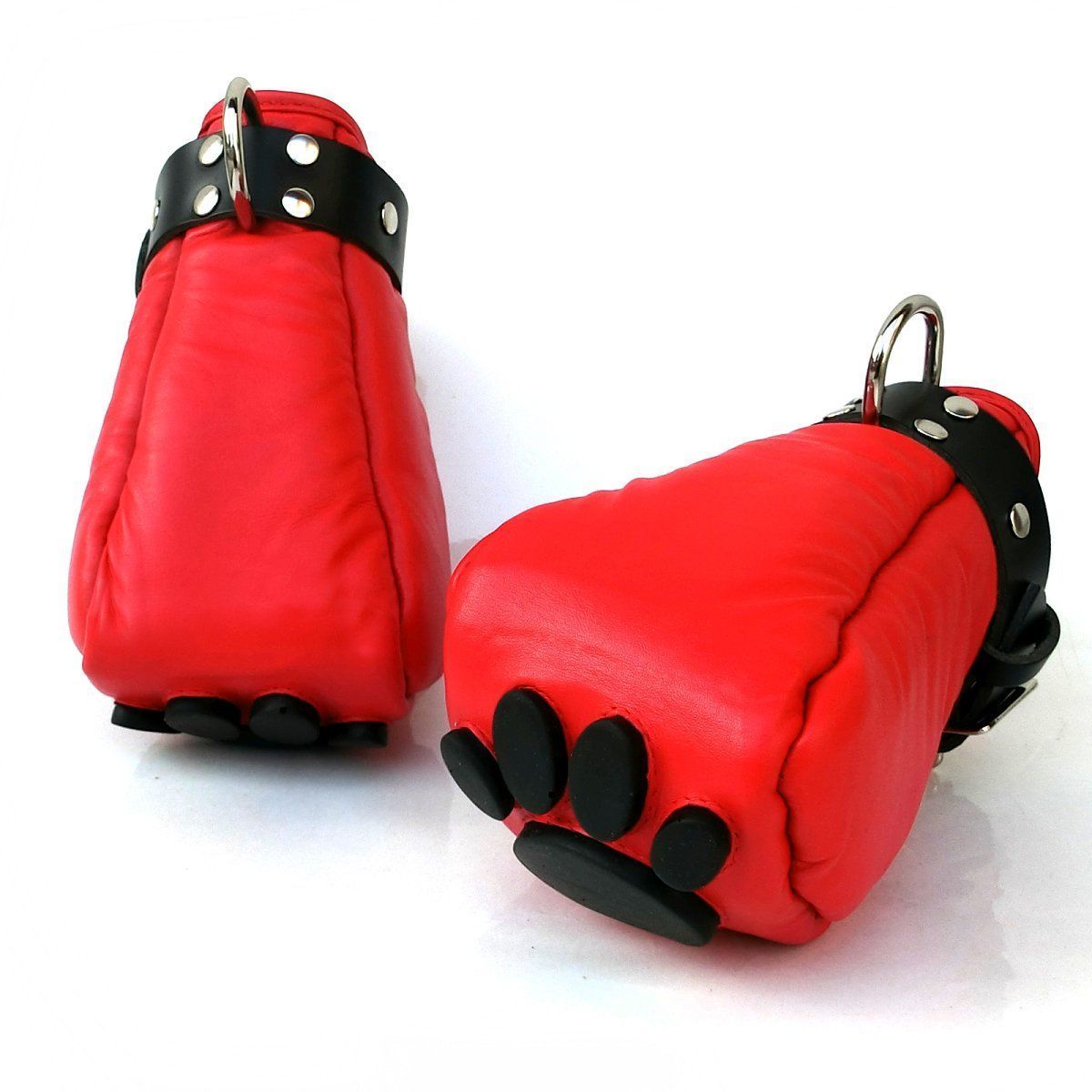 Mister B Leather Puppy Paws - Red Black, Size: S/M: Max width of fist 8-10 cm (3-4 inch)
