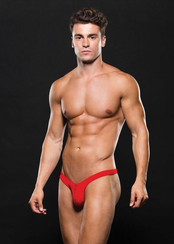 Envy - Microfibre Low-Rise Zip Thong - Red