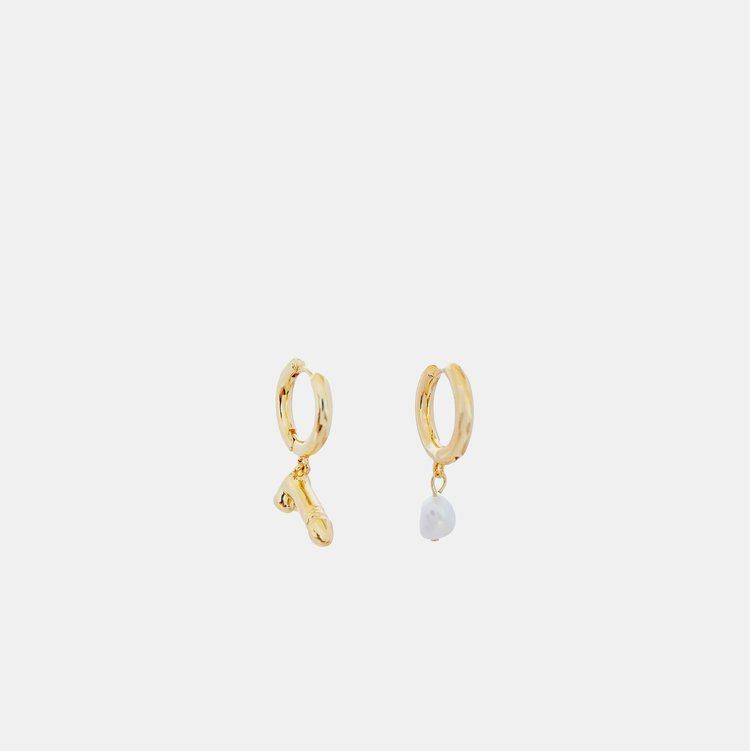 Hoemo World - Pearl Drip and Dick Drop Hoop Earrings - Gold