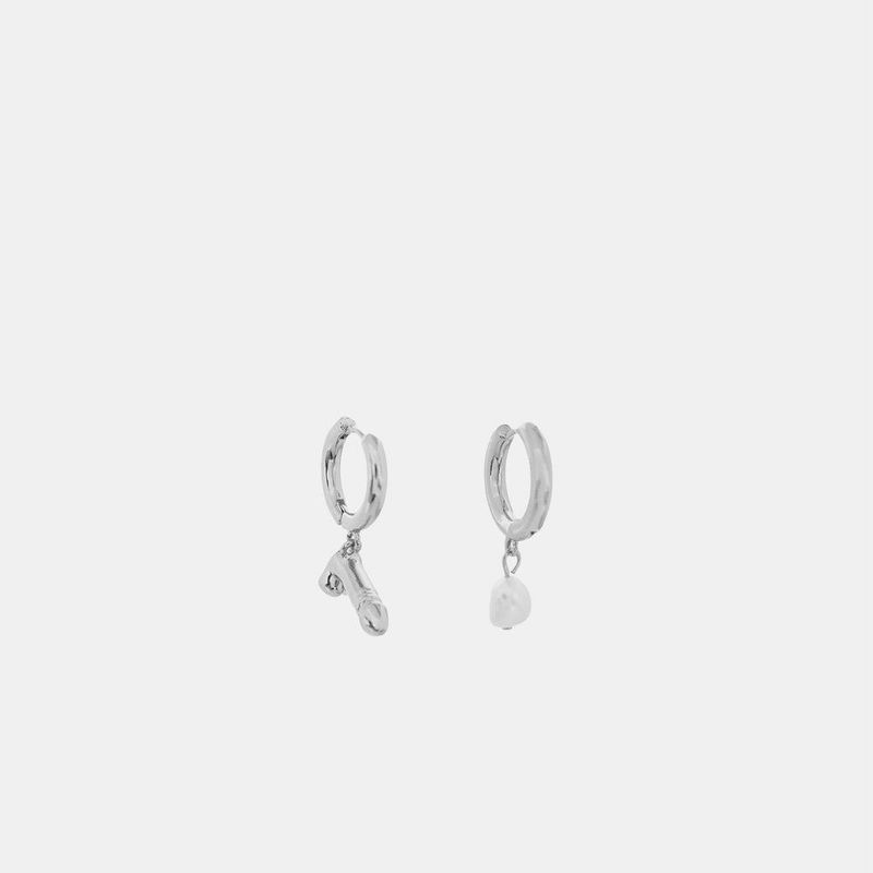Hoemo World - Pearl Drip and Dick Drop Hoop Earrings - Silver