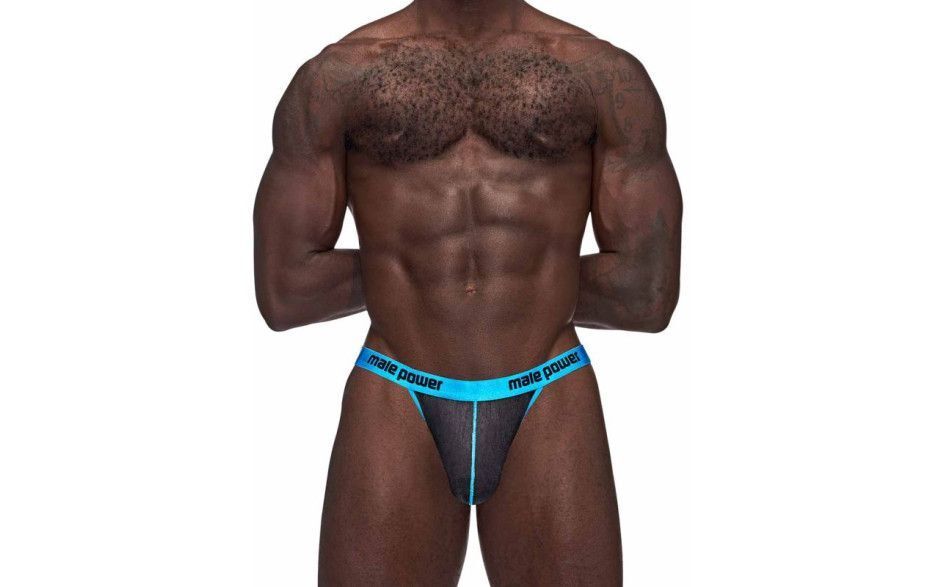 Male Power - Casanova Uplift Thong - Black/Blue Male Power - Casanova Uplift Thong - Black/Blue