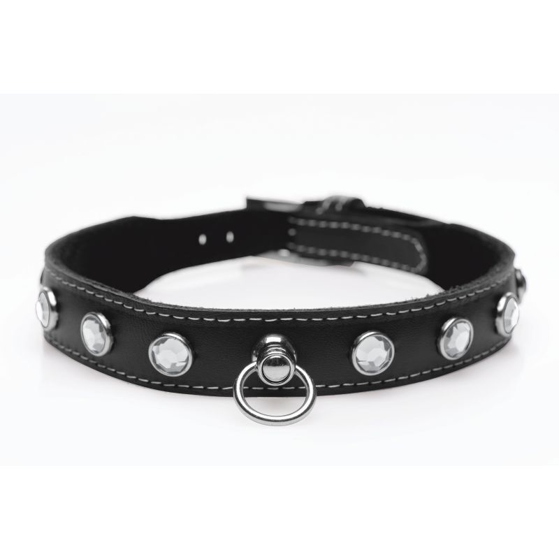 Master Series - Vixen Leather Choker w/ Clear Rhinestones