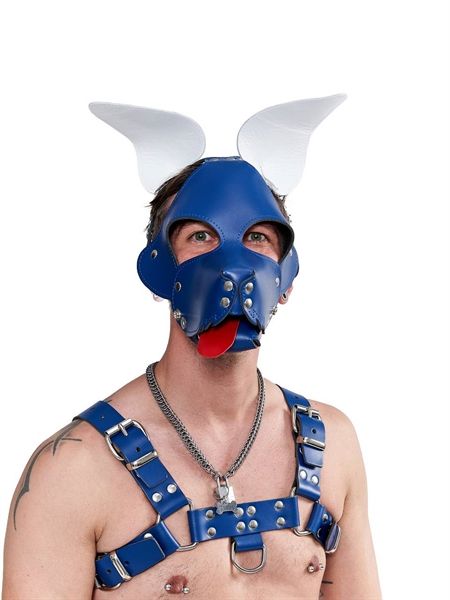 Mister B - Leather Shaggy Dog Hood - Blue/White