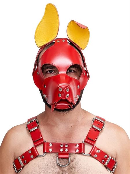 Mister B - Leather Shaggy Dog Hood - Red/Yellow Mister B - Leather Shaggy Dog Hood - Red/Yellow