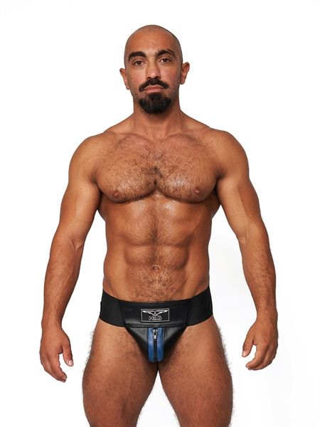 Mister B - Premium Leather Jockstrap - Black/Blue