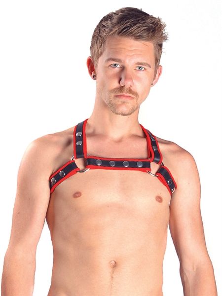 Mister B - Premium Leather X-Back Harness - Red/Black