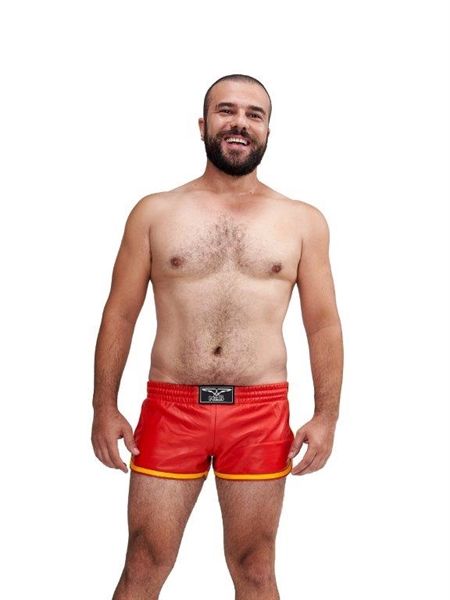 Mister B - Leather Circuit Sport Shorts - Red/Yellow