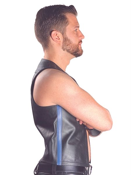 Mister B - Leather Muscle Vest - Blue Striped