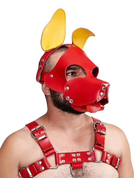 Mister B - Leather Shaggy Dog Hood - Red/Yellow