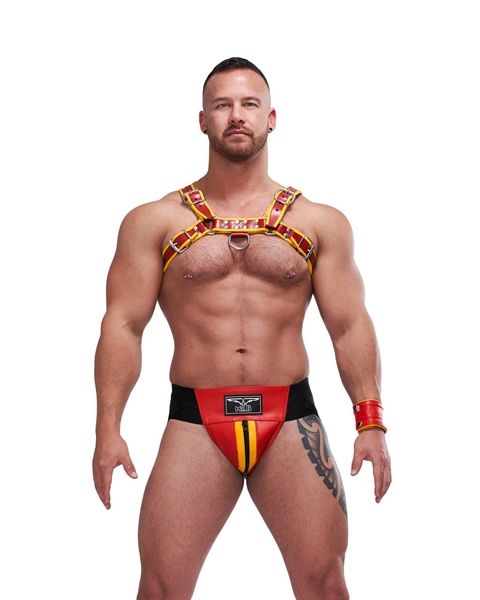 Mister B - Leather Circuit Jockstrap - Red/Yellow Mister B - Leather Circuit Jockstrap - Red/Yellow