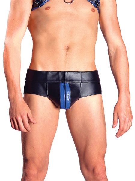 Mister B - Leather Striped Powerjock - Black/Blue Mister B - Leather Striped Powerjock - Black/Blue