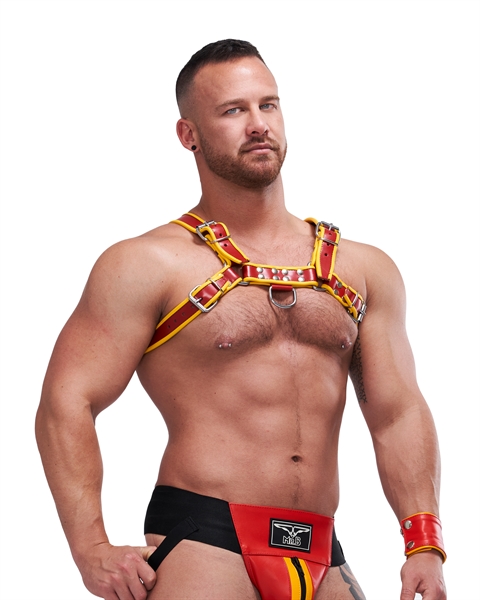 Mister B - Leather Circuit Harness - Red/Yellow