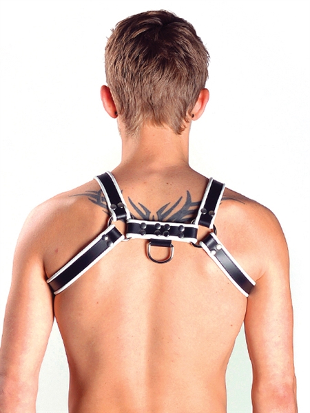 Mister B - Leather Chest Harness - White/Black