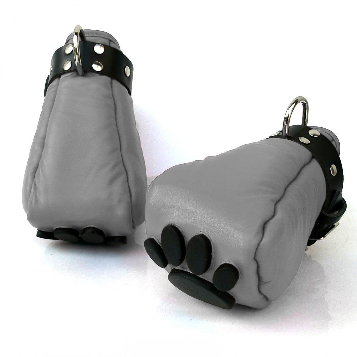 Mister B - Leather Puppy Paws - Grey Black Mister B - Leather Puppy Paws - Grey Black, Size: S/M: Max width of fist 8-10 cm (3-4 inch)