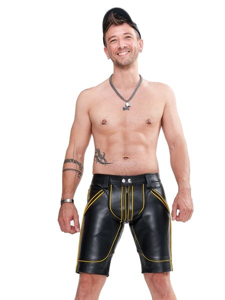 Mister B - Leather FXXXer Shorts - Black/Yellow Mister B - Leather FXXXer Shorts - Black/Yellow
