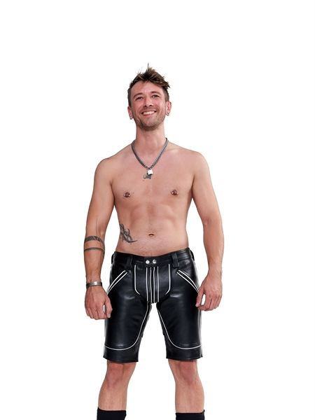 Mister B - Leather FXXXer Shorts - Black/White Mister B - Leather FXXXer Shorts - Black/White