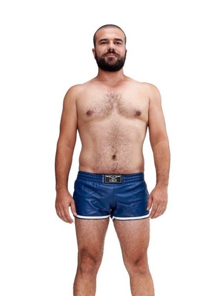 Mister B - Leather Circuit Sport Shorts - Blue/White Mister B - Leather Circuit Sport Shorts - Blue/White