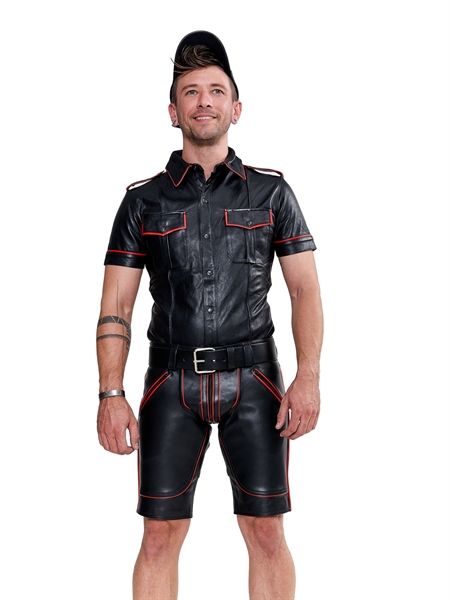 Mister B - Leather Police Shirt w/ Short Sleeves - Red Piping Mister B - Leather Police Shirt w/ Short Sleeves - Red Piping
