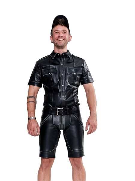 Mister B - Leather Police Shirt w/ Short Sleeves - Grey Piping